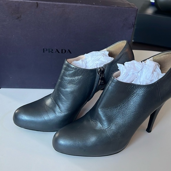 Beautiful steel gray Prada booties, gently used size 9 1/2 - Picture 2 of 7